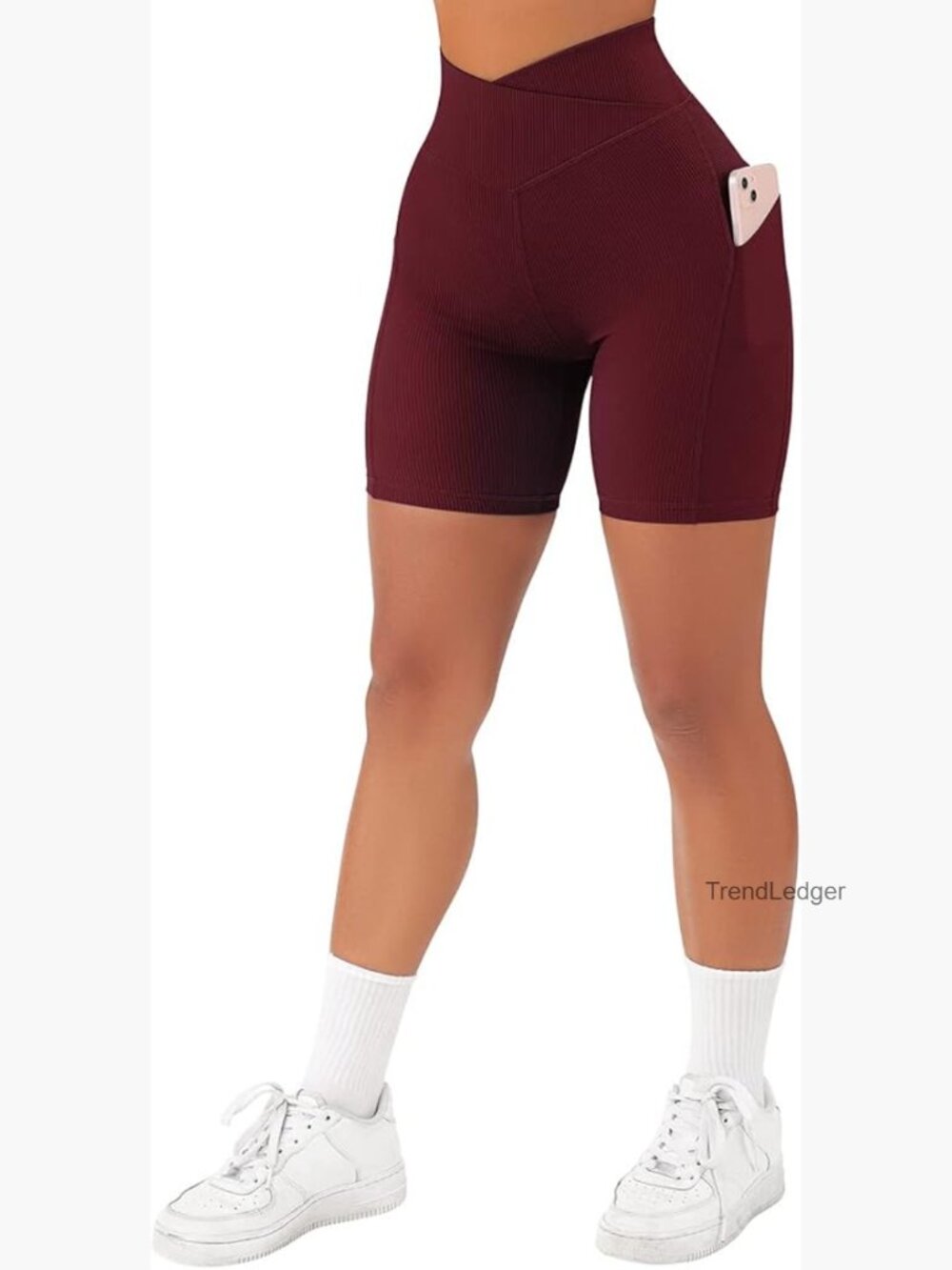 High Waist 5" Inseam Bike Shorts with Pockets, Nylon Spandex Workout Shorts